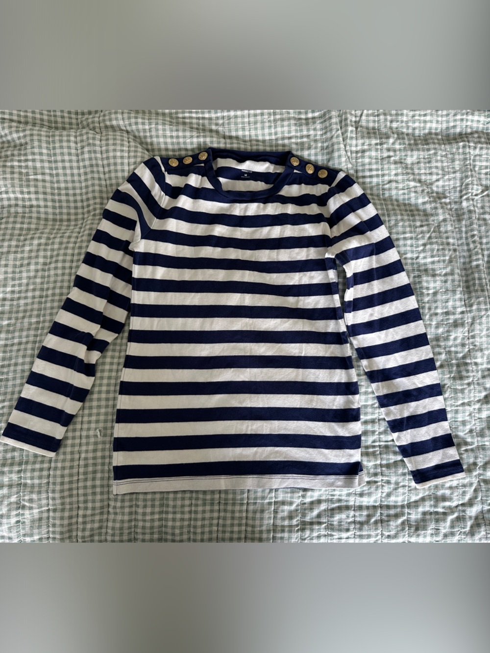 J. Crew Navy & White Striped Long-Sleeve Tee with Shoulder Buttons